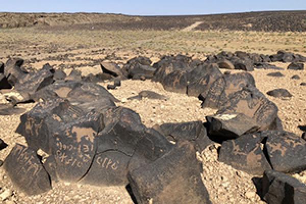 Safaitic inscriptions on rocks in the Harrah. Safaitic inscriptions on rocks in the Harrah.