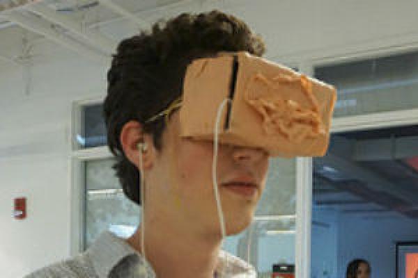 Samuel Kennard experiencing Riley Patrick’s work with Google Cardboard headset Samuel Kennard experiencing Riley Patrick’s work with Google Cardboard headset