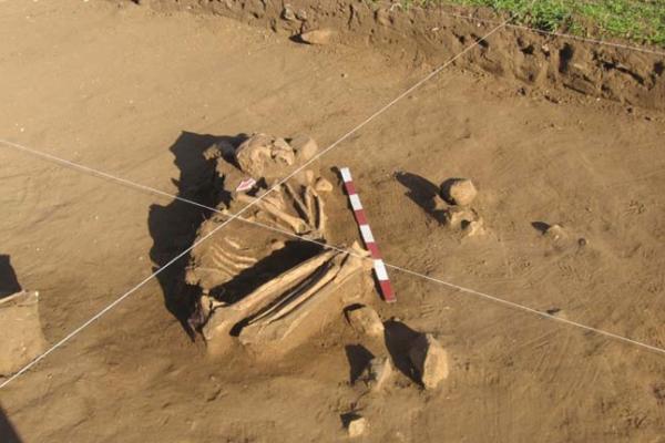 The skeletal remains of an individual from a site in Chile.