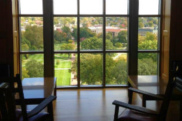 Thompson Library window view Thompson Library window view