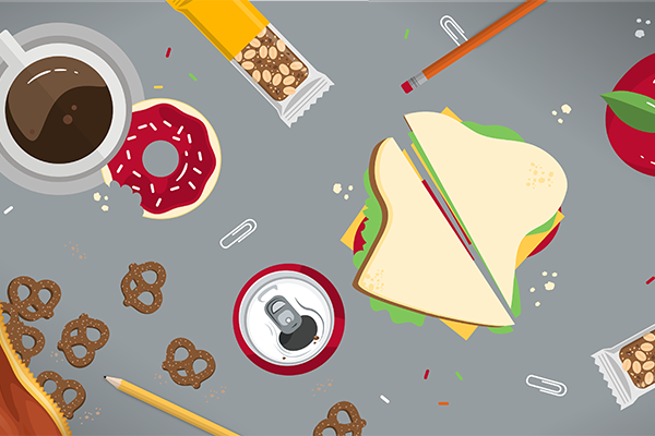 Take Your Professor to Lunch and Coffee Connections Illustration with food and coffee